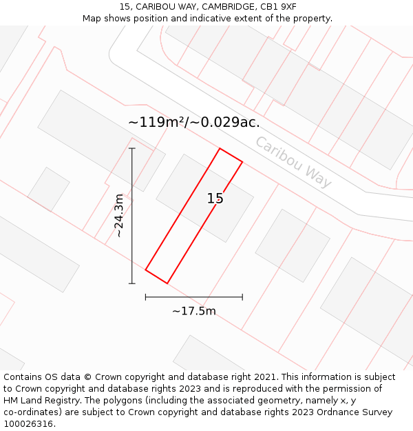 15, CARIBOU WAY, CAMBRIDGE, CB1 9XF: Plot and title map