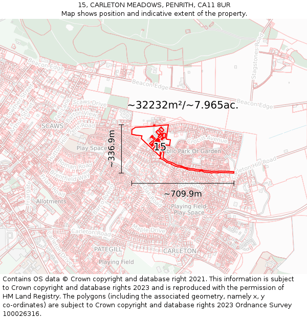 15, CARLETON MEADOWS, PENRITH, CA11 8UR: Plot and title map