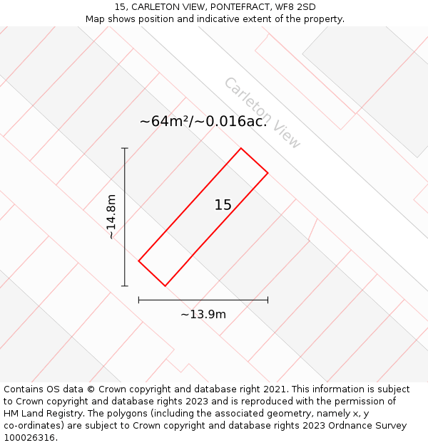 15, CARLETON VIEW, PONTEFRACT, WF8 2SD: Plot and title map