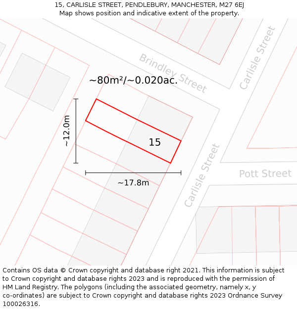 15, CARLISLE STREET, PENDLEBURY, MANCHESTER, M27 6EJ: Plot and title map