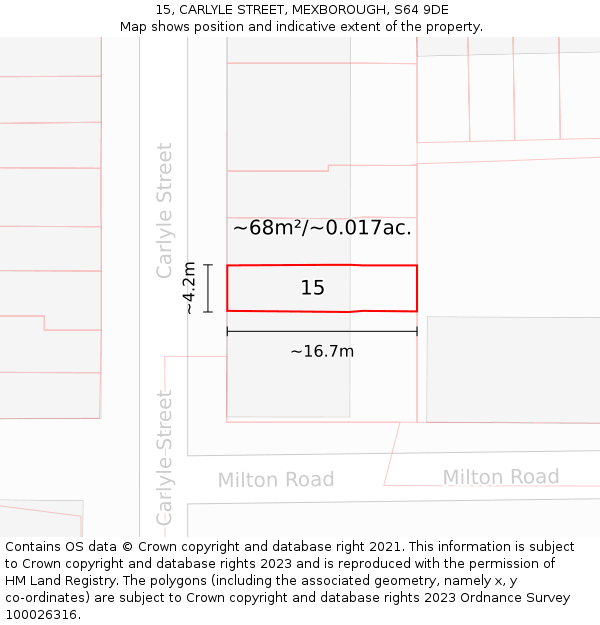 15, CARLYLE STREET, MEXBOROUGH, S64 9DE: Plot and title map