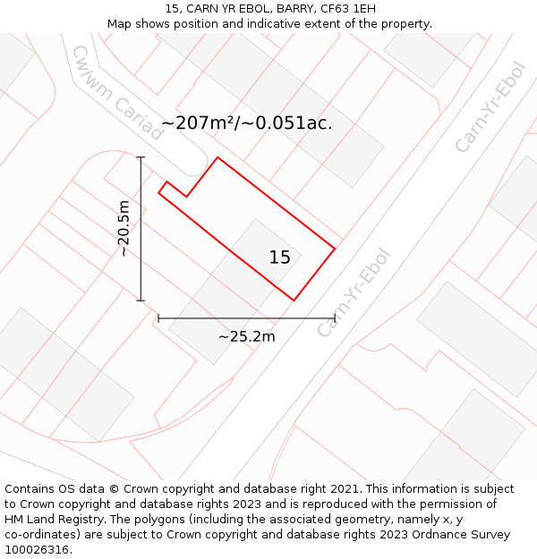15, CARN YR EBOL, BARRY, CF63 1EH: Plot and title map