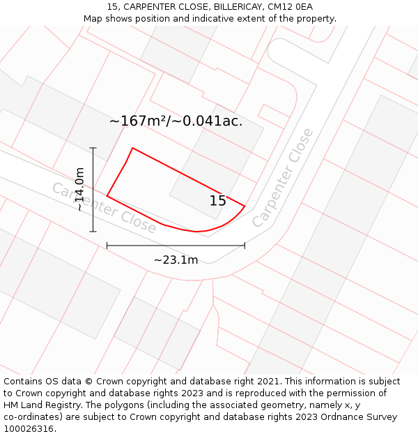 15, CARPENTER CLOSE, BILLERICAY, CM12 0EA: Plot and title map