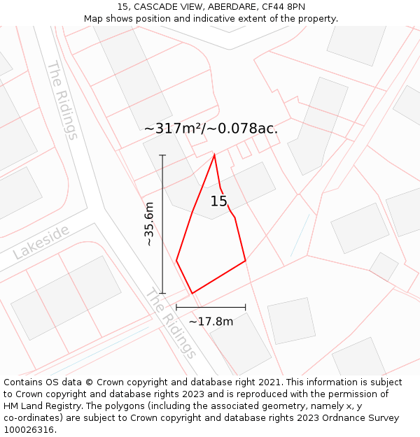 15, CASCADE VIEW, ABERDARE, CF44 8PN: Plot and title map