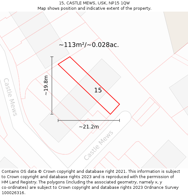 15, CASTLE MEWS, USK, NP15 1QW: Plot and title map