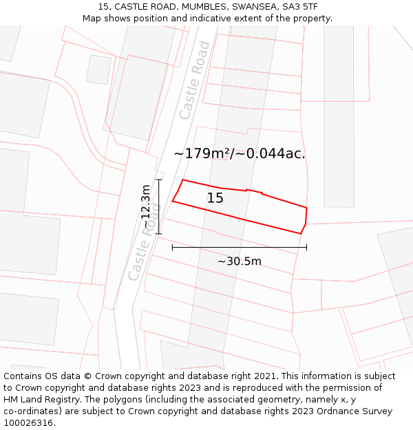 15, CASTLE ROAD, MUMBLES, SWANSEA, SA3 5TF: Plot and title map