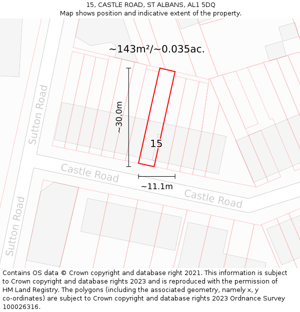 15, CASTLE ROAD, ST ALBANS, AL1 5DQ: Plot and title map