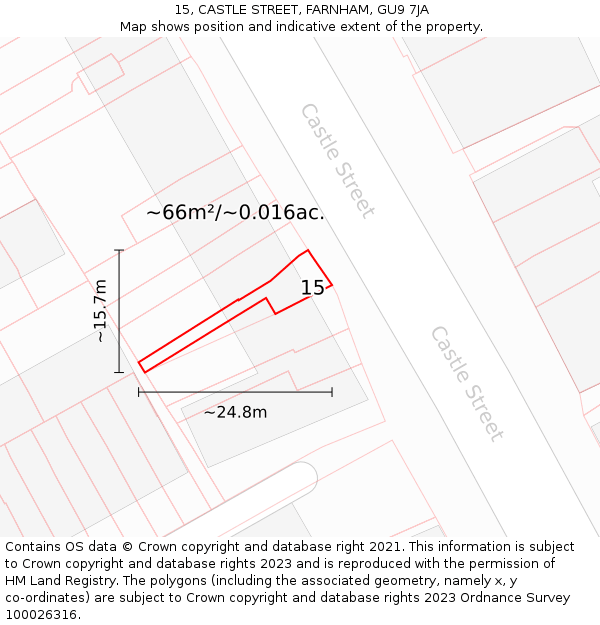 15, CASTLE STREET, FARNHAM, GU9 7JA: Plot and title map
