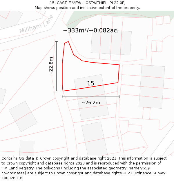 15, CASTLE VIEW, LOSTWITHIEL, PL22 0EJ: Plot and title map