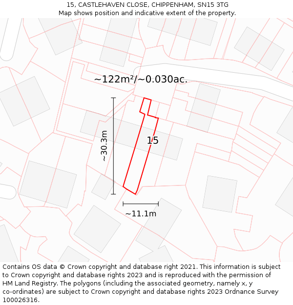 15, CASTLEHAVEN CLOSE, CHIPPENHAM, SN15 3TG: Plot and title map