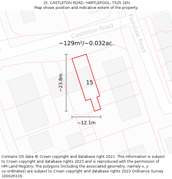 15, CASTLETON ROAD, HARTLEPOOL, TS25 1EN: Plot and title map