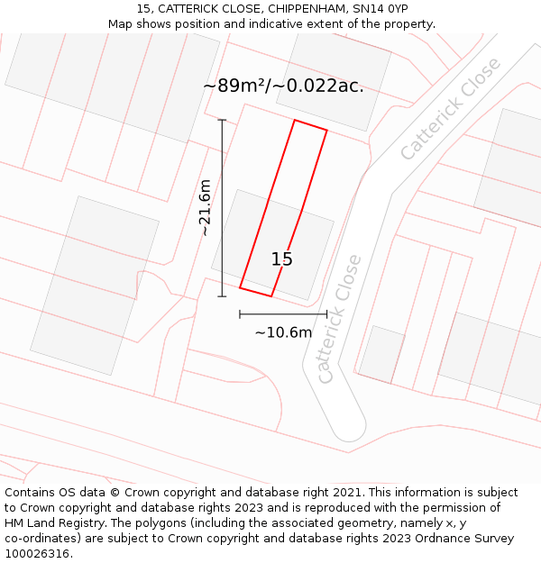 15, CATTERICK CLOSE, CHIPPENHAM, SN14 0YP: Plot and title map