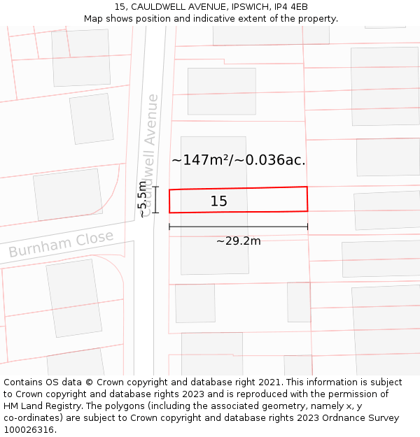 15, CAULDWELL AVENUE, IPSWICH, IP4 4EB: Plot and title map