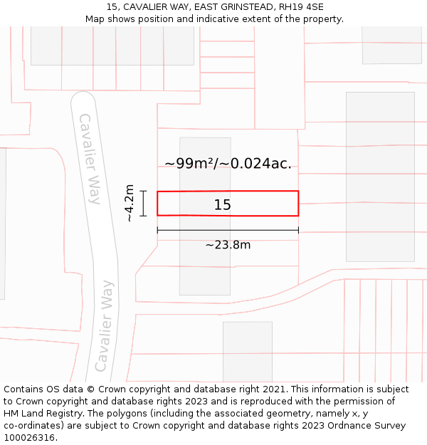 15, CAVALIER WAY, EAST GRINSTEAD, RH19 4SE: Plot and title map