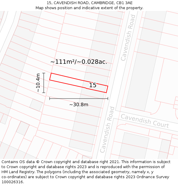 15, CAVENDISH ROAD, CAMBRIDGE, CB1 3AE: Plot and title map