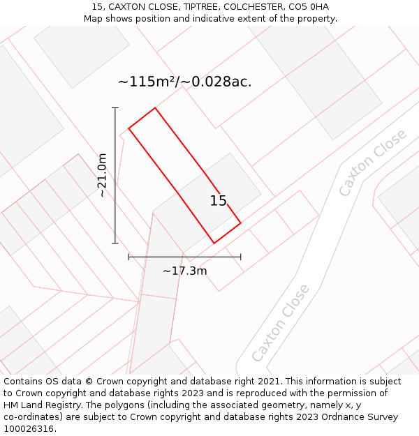 15, CAXTON CLOSE, TIPTREE, COLCHESTER, CO5 0HA: Plot and title map