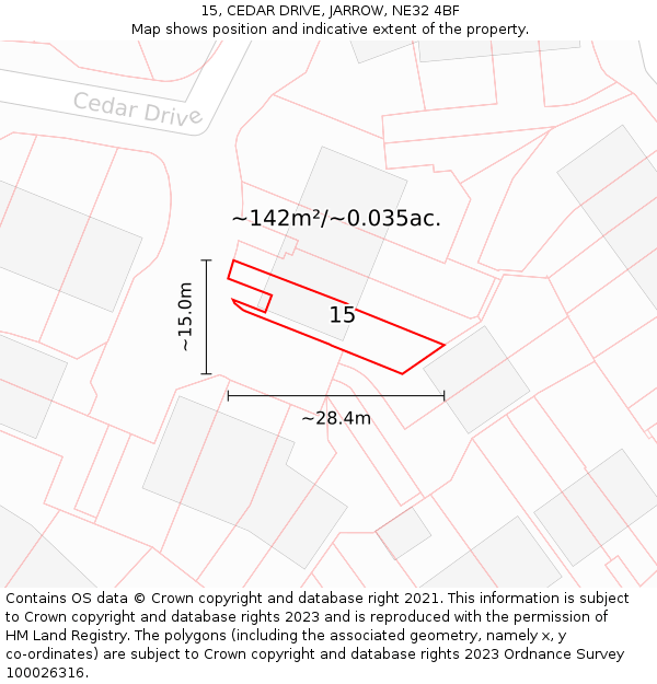 15, CEDAR DRIVE, JARROW, NE32 4BF: Plot and title map