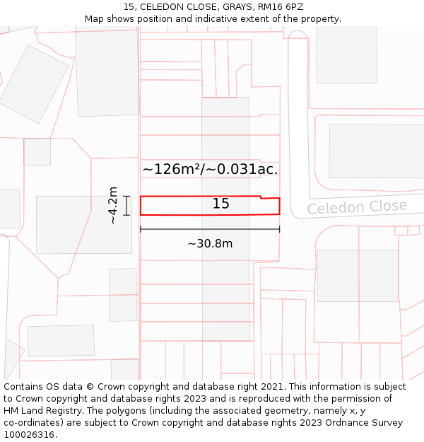 15, CELEDON CLOSE, GRAYS, RM16 6PZ: Plot and title map