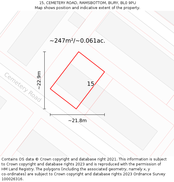 15, CEMETERY ROAD, RAMSBOTTOM, BURY, BL0 9PU: Plot and title map
