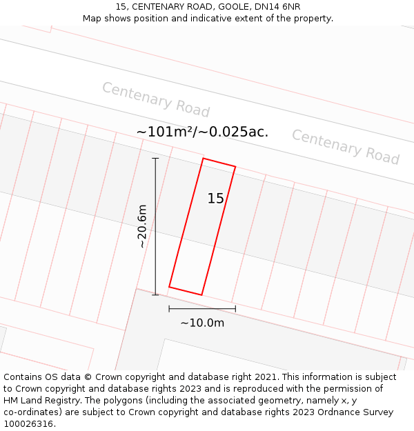 15, CENTENARY ROAD, GOOLE, DN14 6NR: Plot and title map