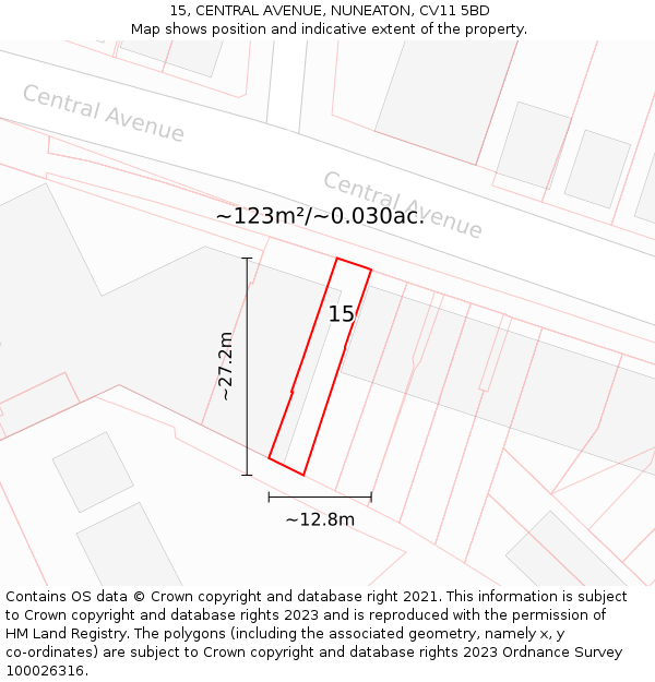 15, CENTRAL AVENUE, NUNEATON, CV11 5BD: Plot and title map