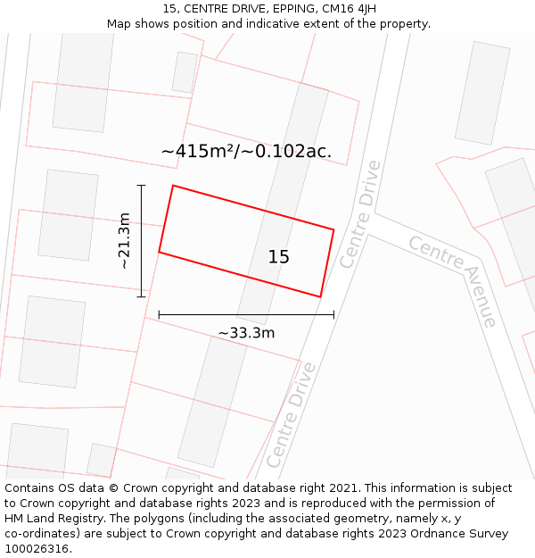 15, CENTRE DRIVE, EPPING, CM16 4JH: Plot and title map
