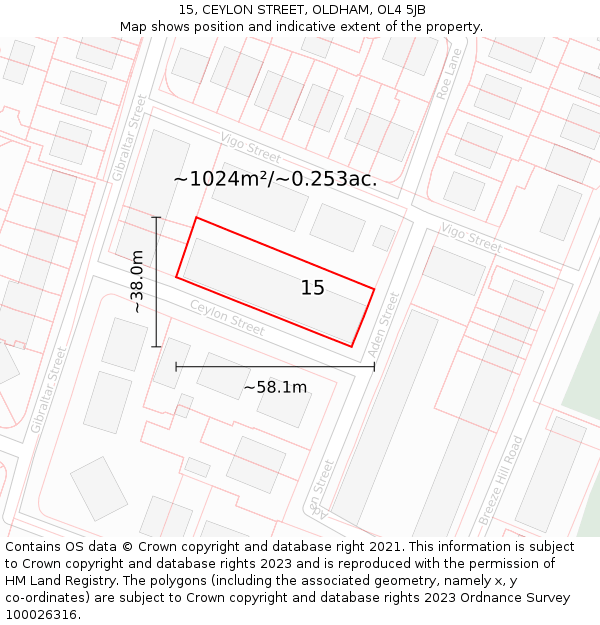 15, CEYLON STREET, OLDHAM, OL4 5JB: Plot and title map