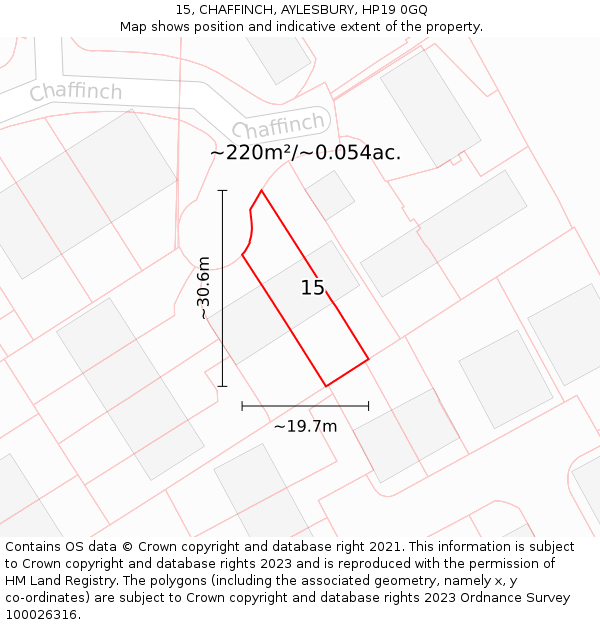 15, CHAFFINCH, AYLESBURY, HP19 0GQ: Plot and title map