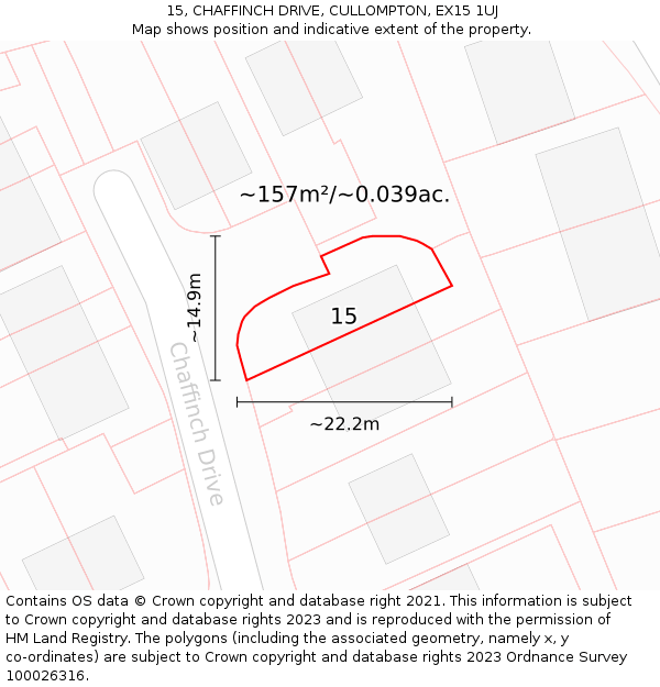 15, CHAFFINCH DRIVE, CULLOMPTON, EX15 1UJ: Plot and title map