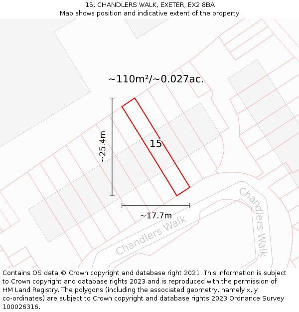 15, CHANDLERS WALK, EXETER, EX2 8BA: Plot and title map