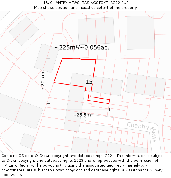 15, CHANTRY MEWS, BASINGSTOKE, RG22 4UE: Plot and title map