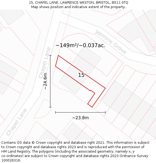 15, CHAPEL LANE, LAWRENCE WESTON, BRISTOL, BS11 0TQ: Plot and title map