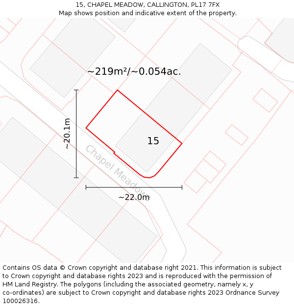 15, CHAPEL MEADOW, CALLINGTON, PL17 7FX: Plot and title map