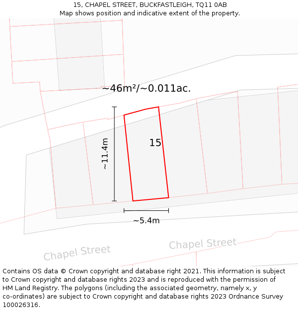 15, CHAPEL STREET, BUCKFASTLEIGH, TQ11 0AB: Plot and title map