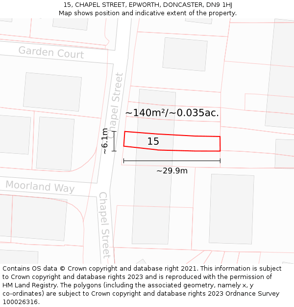15, CHAPEL STREET, EPWORTH, DONCASTER, DN9 1HJ: Plot and title map