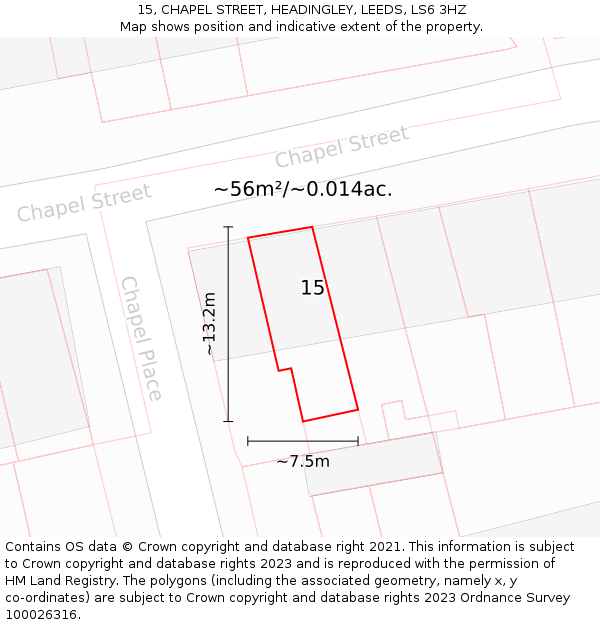 15, CHAPEL STREET, HEADINGLEY, LEEDS, LS6 3HZ: Plot and title map