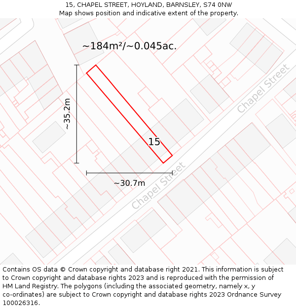 15, CHAPEL STREET, HOYLAND, BARNSLEY, S74 0NW: Plot and title map