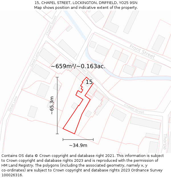 15, CHAPEL STREET, LOCKINGTON, DRIFFIELD, YO25 9SN: Plot and title map