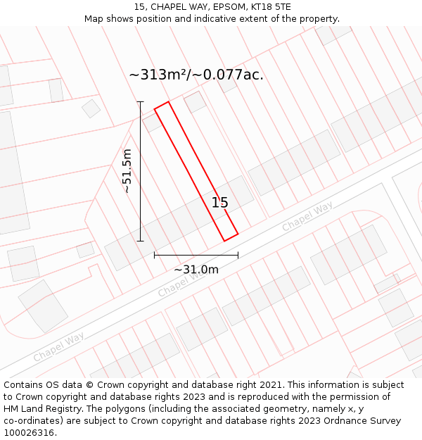15, CHAPEL WAY, EPSOM, KT18 5TE: Plot and title map