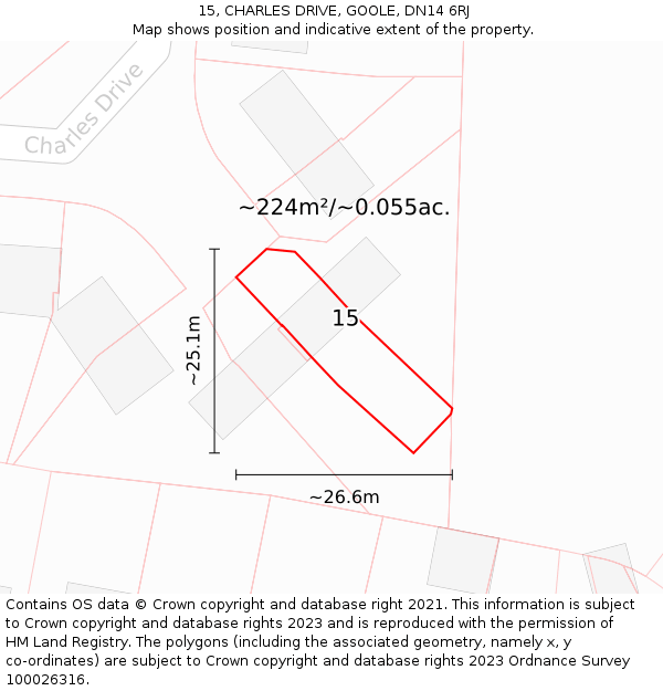 15, CHARLES DRIVE, GOOLE, DN14 6RJ: Plot and title map