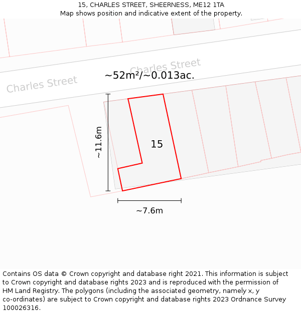 15, CHARLES STREET, SHEERNESS, ME12 1TA: Plot and title map