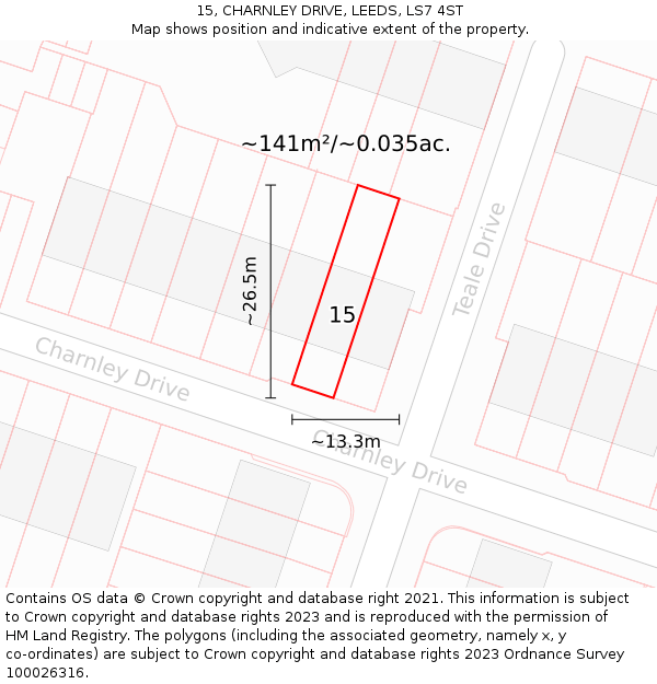 15, CHARNLEY DRIVE, LEEDS, LS7 4ST: Plot and title map