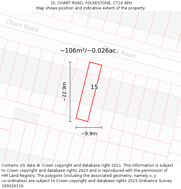 15, CHART ROAD, FOLKESTONE, CT19 4EN: Plot and title map