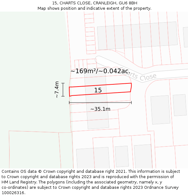 15, CHARTS CLOSE, CRANLEIGH, GU6 8BH: Plot and title map
