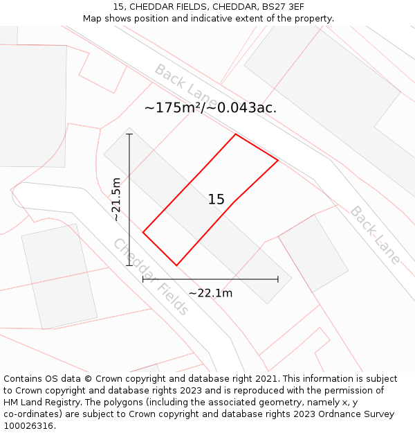 15, CHEDDAR FIELDS, CHEDDAR, BS27 3EF: Plot and title map