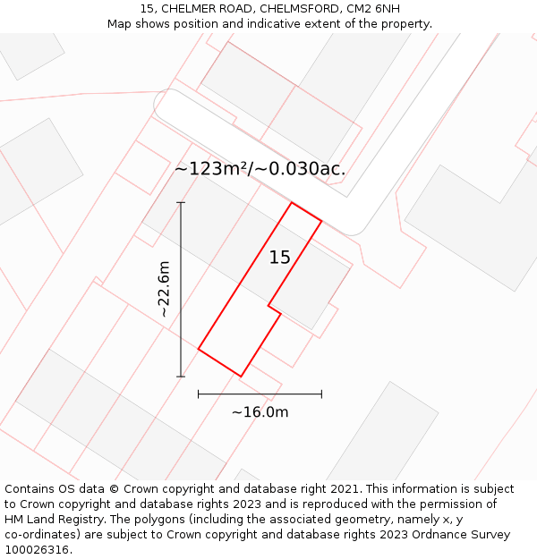 15, CHELMER ROAD, CHELMSFORD, CM2 6NH: Plot and title map