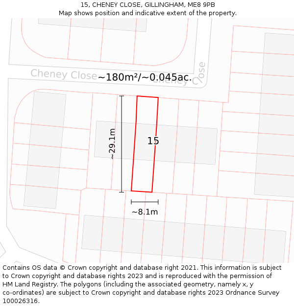 15, CHENEY CLOSE, GILLINGHAM, ME8 9PB: Plot and title map