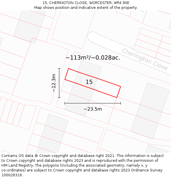 15, CHERINGTON CLOSE, WORCESTER, WR4 9XE: Plot and title map