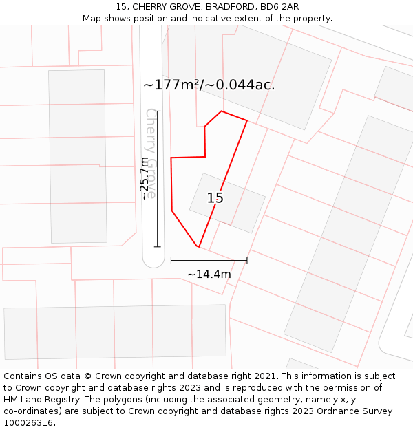 15, CHERRY GROVE, BRADFORD, BD6 2AR: Plot and title map