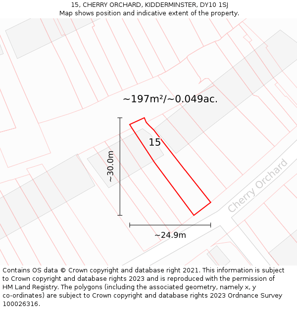 15, CHERRY ORCHARD, KIDDERMINSTER, DY10 1SJ: Plot and title map